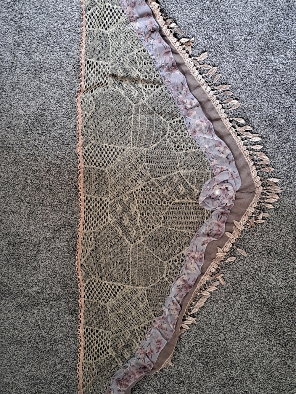 Delicate Lace Triangle Shawl in Blush, Cream and Black